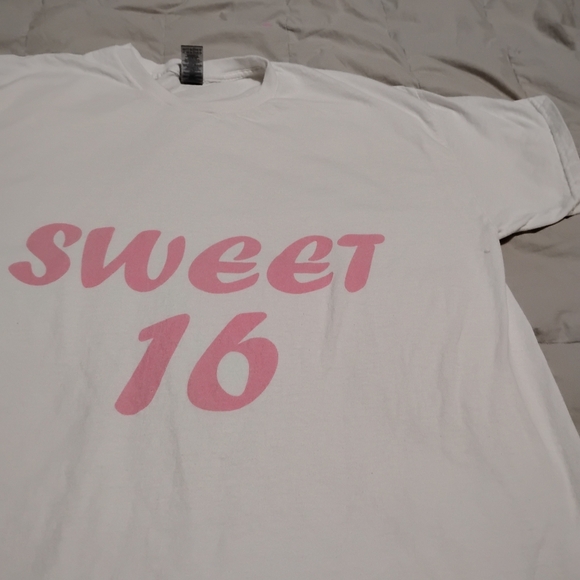 Gildan Sweet 16 Tee - White with Pink | XL - Picture 5 of 8